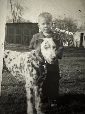 Vintage  BLACK AND WHITE PHOTO Snapshot ORIGINAL Boy & His Great Dane Dog • $1.50