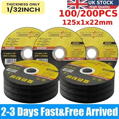 200PCS 125 Mm ULTRA THIN 1mm METAL CUTTING BLADE DISC FOR STEEL STAINLESS ANGLE  • £4.99