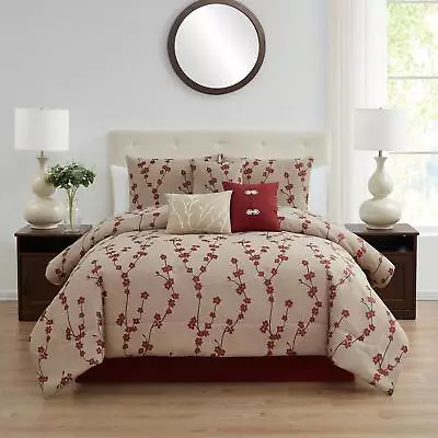 $59.14 • Buy Bedding Comforter Sets King Jacquard Cherry Blossom Red Floral Pattern 7-Piece