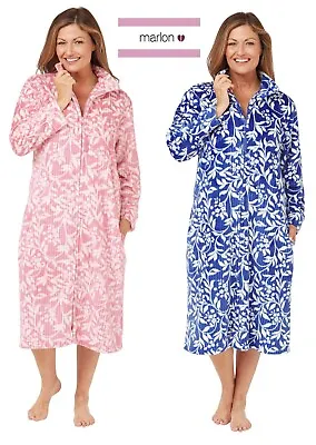 Ladies Minky Fleece Floral Robe With Zip DRESSING GOWN Pink Navy Ma38105 • £25.95