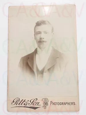 Edwardian Man Moustache Suit Cabinet Card Pitt & Son Bethnal Green Rd London • $10.07