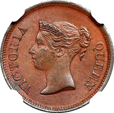 1845 Straits Settlements Victoria Copper 1/4 Cent Ngc Ms62 Brown Km-1 • $199.99