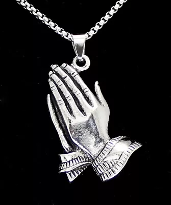 Praying Hands Pendant 24  Box Stainless Steel Necklace Mens Hip Hop Jewelry • $9.99