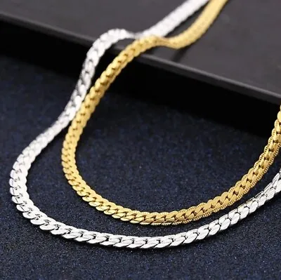 £12.99 • Buy 925 Sterling Silver Flat Curb Chain Necklace Men Boys Women Solid 6mm 18  -24 
