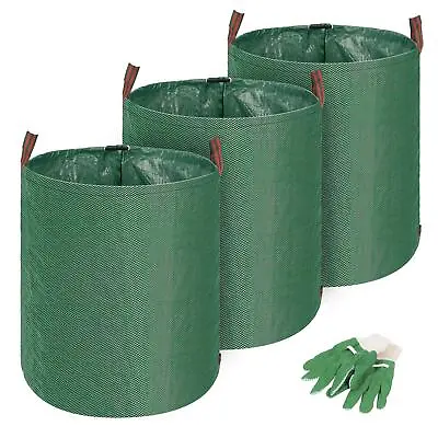 3x Heavy Duty 272L Reusable Garden Waste Bags With Gloves Waterproof Refuse Sack • £14.99