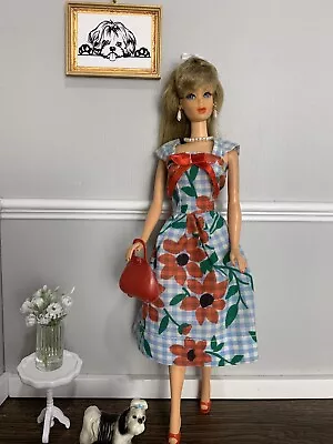 Vintage Barbie Clone 1960s Flower Dress With Red Japan Heels And Pearl Acc. • $22.99