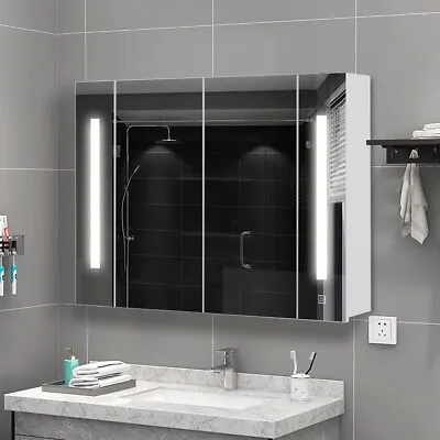 Bathroom Mirror Cabinet With LED Touch Switch Staorage Wall Mounted 2 Door • £69.99