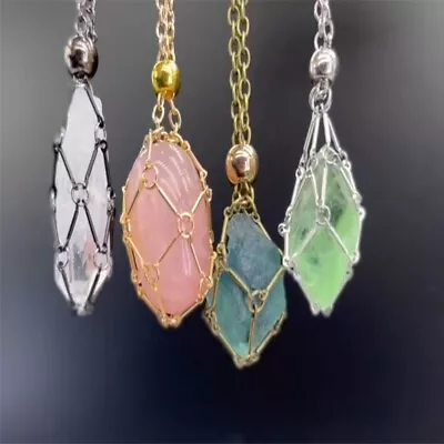 3Pc S+M+L Crystal Stone Holder Necklace Pendant Holder Cord  Adjustable Cage Net • $13.59