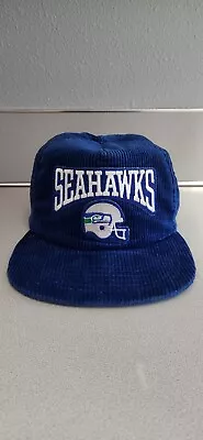RARE VNTG New Era Pro Design Seattle Seahawks Blue Corduroy Hat USA Made 80s 90s • $75