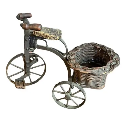 Vintage Style Steel Metal Works Tricycle Bicycle Planter Basket Decor Rustic  • $18