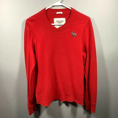 Abercrombie & Fitch Men's Medium Red V-Neck Muscle Sweater Moose Logo • $12.71