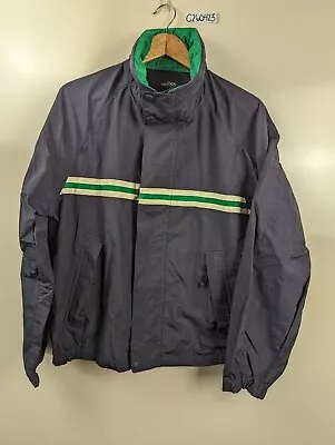 Vintage Nautica Navy Blue Green Stripe Lightweight Jacket Size M Hidden Hood • $49.95