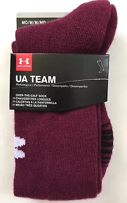 NWT 1 Pair Under Armour MD Team OTC Socks Over The Calf Men’s Sz 4-8.5 Maroon • $5.99