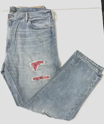 Polo Ralph Lauren Men's SZ 44x32 Distressed Varick Slim Straight Blue Jeans $228 • $149.99