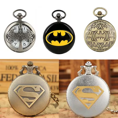 Vintage Comic Superman/Batman Quartz Pocket Watch Analog Necklace Chain Gift Men • $4.45