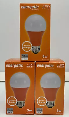 3x) Lot Energetic LED 3w A19 Indoor Light Bulb ORANGE Birthday Party Halloween • $18.95