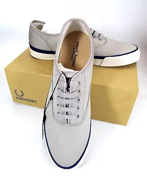 Mens Fred Perry Clarence Twill Canvas Pumps Shoes Trainers Pilmsolls Grey Size 7 • £29.99