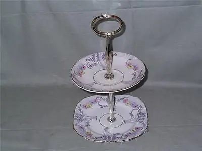 Colclough Bone China Small 2-Tier Biscuit Cake Plate Stand Deco Pattern No.1524 • £9.99