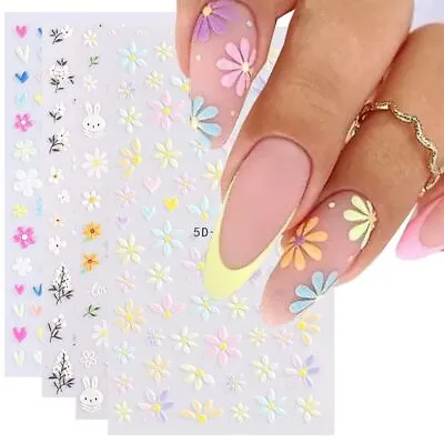 $2.64 • Buy Nail Decals Floral Daisy Self Adhesive 5D Embossed Flower Nail Art Stickers