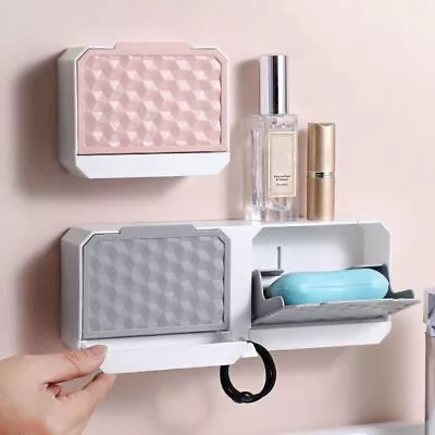 With Lid Soap Rack Wall Mounted Soap Dish New Soap Box  Bathroom • $23.24