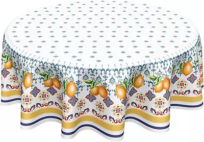 Lemon Round Tablecloth 60 In Summer Yellow Blue And White Floral Table Cloth Boh • $24.86