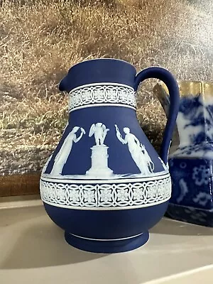 Antique Wedgwood White On Blue Jasperware Etruscan Pitcher England • $75