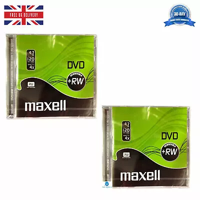 2 X Maxell DVD+RW Disc 4.7GB Rewritable 4x Speed 275894 Recordable Blank Disc • £4.99