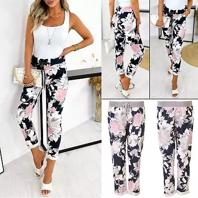 Womens Joggers Italian Floral Print Trousers Casual Jogging Bottoms Ladies Pants • £9.99