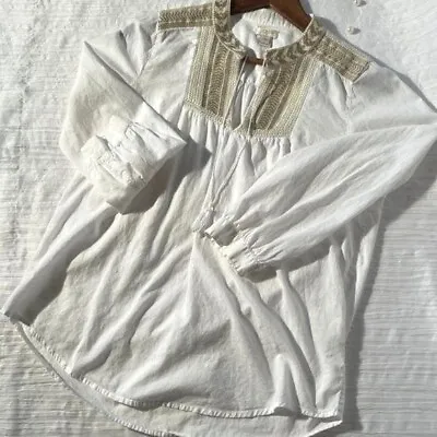 J Crew Embroidered Peasant Blouse Top Boho White Size XS • $18