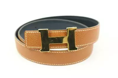 Hermès 24mm Brown X Navy Reveresible H Logo Belt Kit 55h128s • £518.76