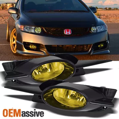 Fits 09-11 Civic 2Dr Coupe JDM Yellow Bumper Driving Fog Lights W/Bulbs + Switch • $42.99