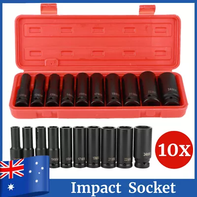 10PCS 1/2 Inch Drive Deep Impact Socket Set 10-24MM Heavy Metric Garage Tool Kit • $21.89