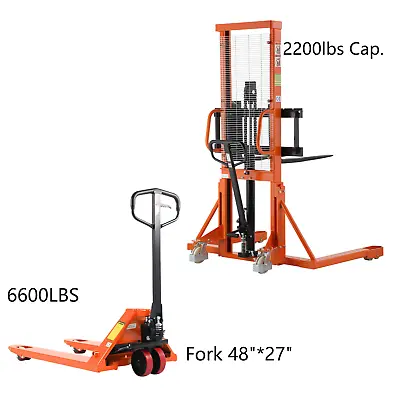 Hand Pallet Jack 6600lbs 48 X27  And 2200lbs Manual Forklift Stacker 63  Lifting • $2689