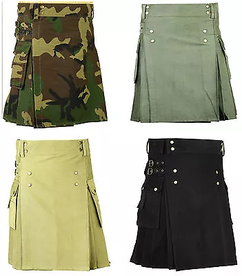 Cotton Kilt Scottish Deluxe Army Tartan Goth Outdoor Utility Highland Skirt • £39.99