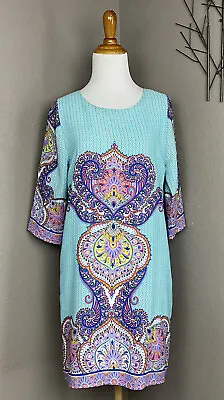 NEW Meghan LA Vibrant Printed Shift Dress 3/4 Sleeve S • $19.99