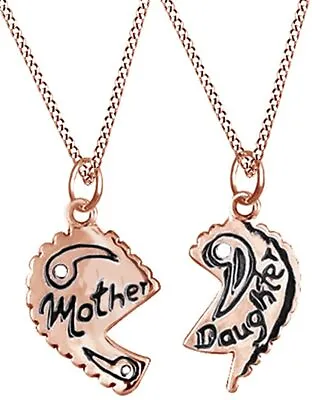 Mother Daughter Heart Pendant Necklace 14K Rose Gold Plated Valentines Day • $55.19