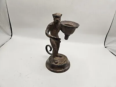 Antique Bronze Ape Monkey Candle Holder 5  High Candlestick Holder  • $104.99