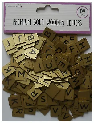 Dovecraft GOLD Colour Scrabble Style WOODEN LETTERS Craft Card Making 150 Pieces • £2.99