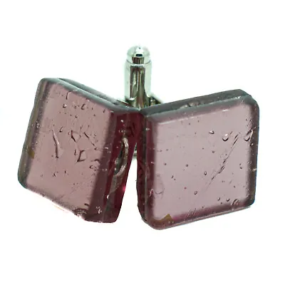 Murano Glass Cufflinks Purple Silver Venice Square Wedding • £14.95