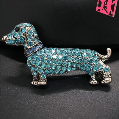 £3.85 • Buy Blue Crystal Lovely Dachshund Dog Rhinestone Betsey Johnson Woman Brooch Pin