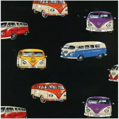 VW Kombi Van Black Background Cotton Quilting Fabric 80cms • $25.50