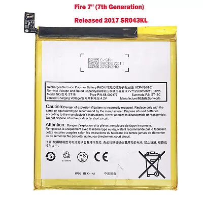 $11.99 • Buy ST18 58-000177 GB-S10-308594-060L Battery For Amazon Kindle Fire 7th Gen ST18C