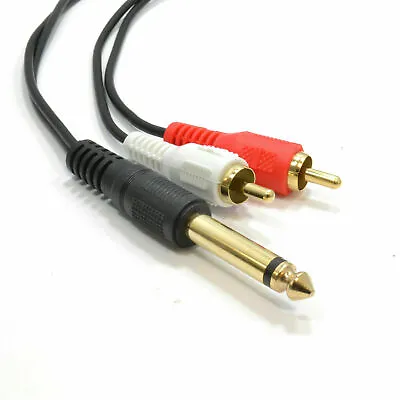 £2.25 • Buy 0.5m 50cm 6.35mm Mono Jack Plug To Phono RCA Plugs SCREENED Audio Cable
