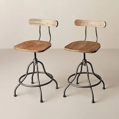 2pk Industrial Wood & Steel Adjustable Counter Stools - Aged Oak/Black - Hearth • $89.99