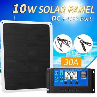 10W Solar Panel Kit Trickle Charger Battery Controller Maintainer Boat RV Car • £13.48