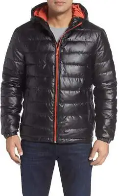 Cole Haan Signature Men's Hooded Faux Leather Jacket Small Black / Orange Trim • $26.40