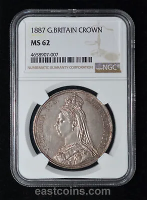 NGC MS62 1887 Great Britain Queen Victoria Silver Crown Toned • $745