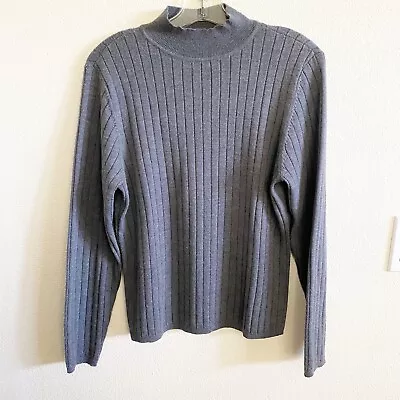 Charter Club Extra Fine Italian Merino Wool Mock  Sweater Women L Gray Ribbed • $18