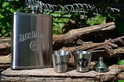 £43.80 • Buy Jack Daniels 6 Oz Hip Flask - Shot Glass - Funnel - Set - Embossed - Old No. 7