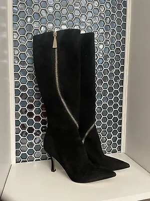 Vero Cuoio Emy Mac Black Suede Knee High Zipper Stiletto Boots • $25